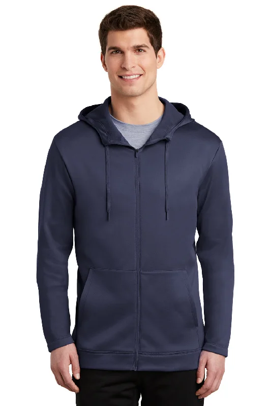 men's urban hoodies -Nike Mens Therma-Fit Moisture Wicking Fleece Full Zip Hooded Sweatshirt Hoodie w/ Pockets - Midnight Navy Blue