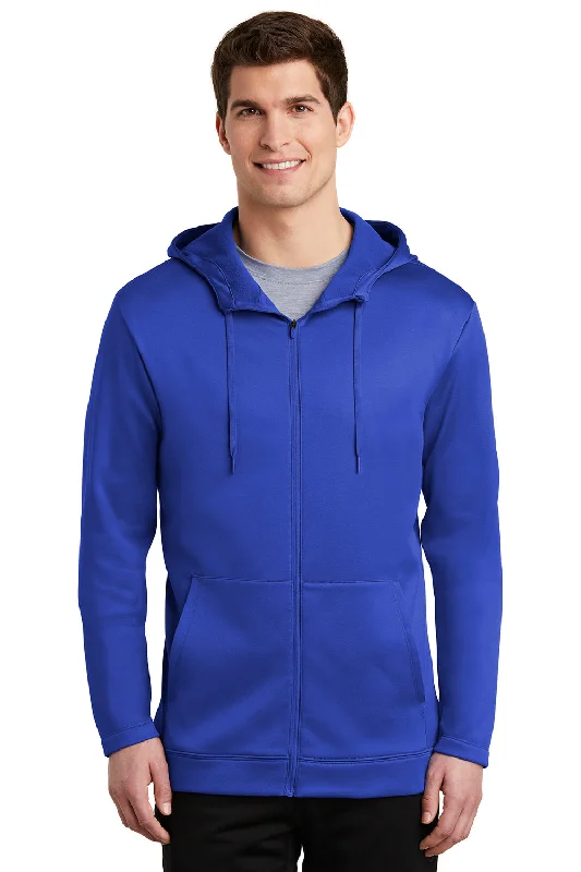 men's performance hoodies -Nike Mens Therma-Fit Moisture Wicking Fleece Full Zip Hooded Sweatshirt Hoodie w/ Pockets - Game Royal Blue