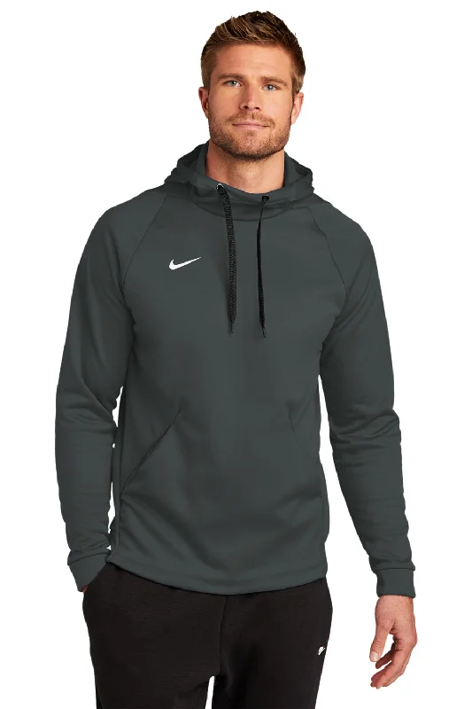 men's hoodies with pockets -Nike Mens Therma-Fit Moisture Wicking Fleece Hooded Sweatshirt Hoodie w/ Pouch Pocket - Team Anthracite Grey