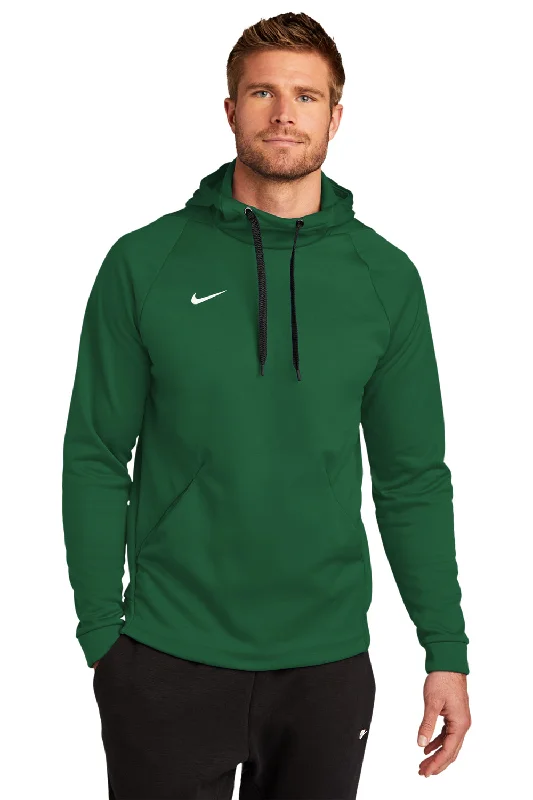 sleek sweatshirts for men -Nike Mens Therma-Fit Moisture Wicking Fleece Hooded Sweatshirt Hoodie w/ Pouch Pocket - Team Dark Green