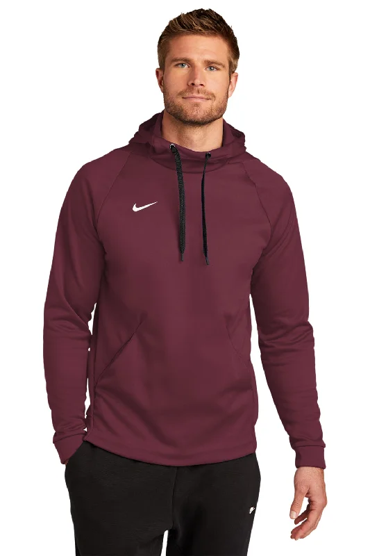 comfortable workout hoodies -Nike Mens Therma-Fit Moisture Wicking Fleece Hooded Sweatshirt Hoodie w/ Pouch Pocket - Team Dark Maroon