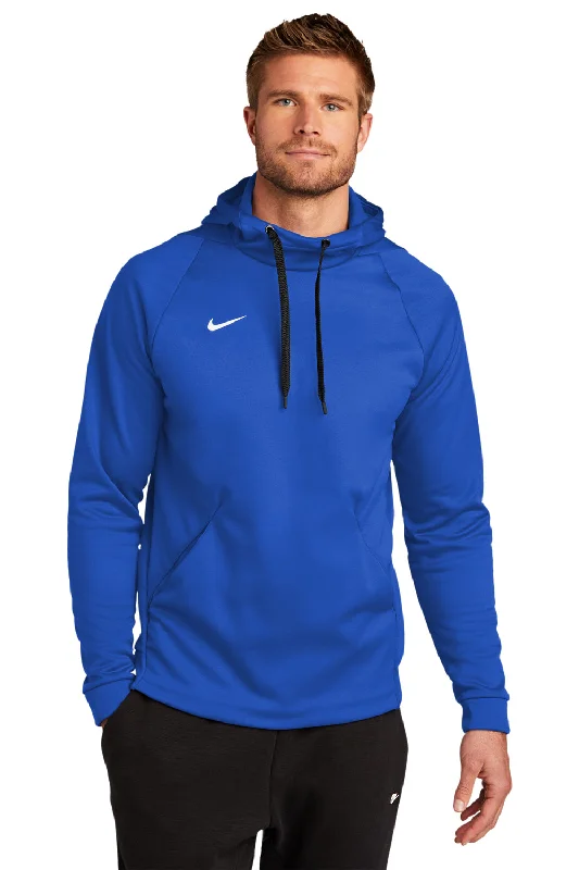 premium sweatshirts for men -Nike Mens Therma-Fit Moisture Wicking Fleece Hooded Sweatshirt Hoodie w/ Pouch Pocket - Team Royal Blue