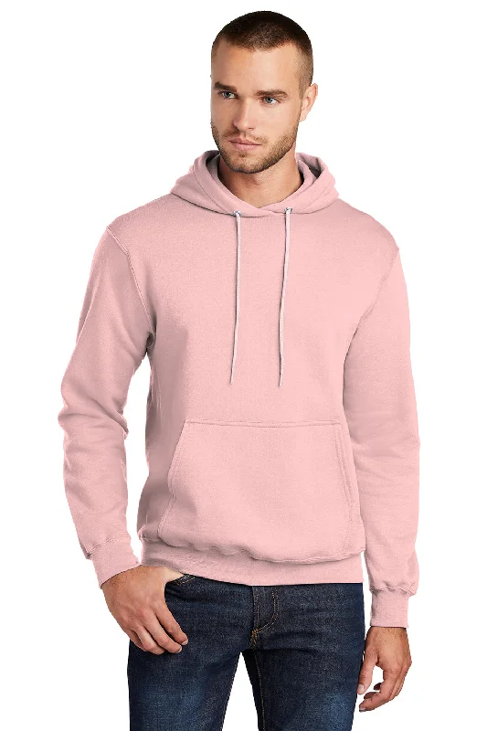 pullover hoodies for men -Port & Company Mens Core Pill Resistant Fleece Hooded Sweatshirt Hoodie w/ Pouch Pocket - Pale Blush Pink