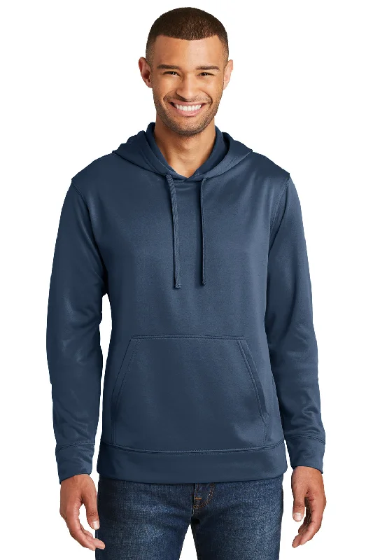 men's comfortable sweatshirts -Port & Company Mens Dry Zone Performance Moisture Wicking Fleece Hooded Sweatshirt Hoodie w/ Pouch Pocket - Deep Navy Blue