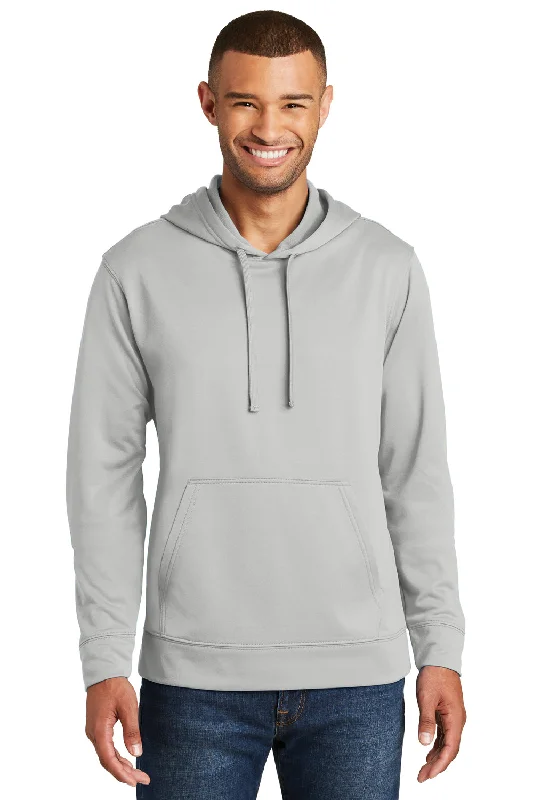 stylish sweatshirts for men -Port & Company Mens Dry Zone Performance Moisture Wicking Fleece Hooded Sweatshirt Hoodie w/ Pouch Pocket - Silver Grey