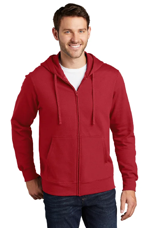 light hoodies for men -Port & Company Mens Fan Favorite Fleece Full Zip Hooded Sweatshirt Hoodie w/ Pockets - Team Cardinal Red