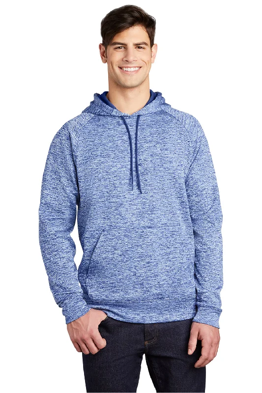 men's winter sweatshirts -Sport-Tek Mens Electric Heather Moisture Wicking Fleece Hooded Sweatshirt Hoodie w/ Pouch Pocket - True Royal Blue Electric