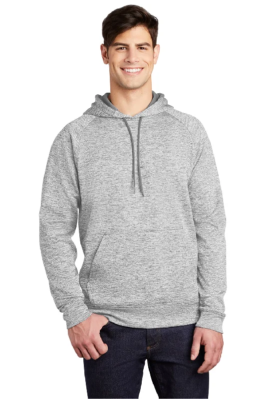 trendy hoodies for men -Sport-Tek Mens Electric Heather Moisture Wicking Fleece Hooded Sweatshirt Hoodie w/ Pouch Pocket - Silver Grey Electric