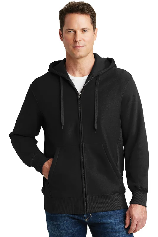 men's fleece-lined sweatshirts -Sport-Tek Mens Fleece Full Zip Hooded Sweatshirt Hoodie w/ Pockets - Black