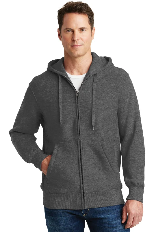 men's hoodies with logo -Sport-Tek Mens Fleece Full Zip Hooded Sweatshirt Hoodie w/ Pockets - Heather Graphite Grey