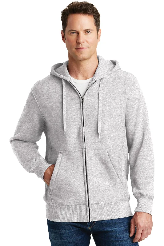 cool sweatshirts for men -Sport-Tek Mens Fleece Full Zip Hooded Sweatshirt Hoodie w/ Pockets - Heather Grey