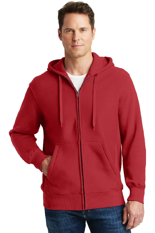 eco-friendly hoodies for men -Sport-Tek Mens Fleece Full Zip Hooded Sweatshirt Hoodie w/ Pockets - Red