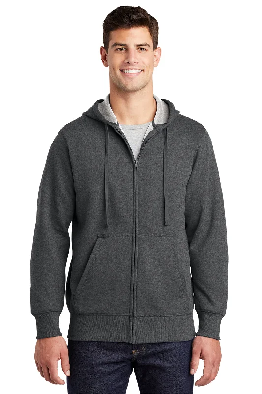 casual hoodies for men -Sport-Tek Mens Fleece Full Zip Hooded Sweatshirt Hoodie w/ Pouch Pocket - Heather Graphite Grey