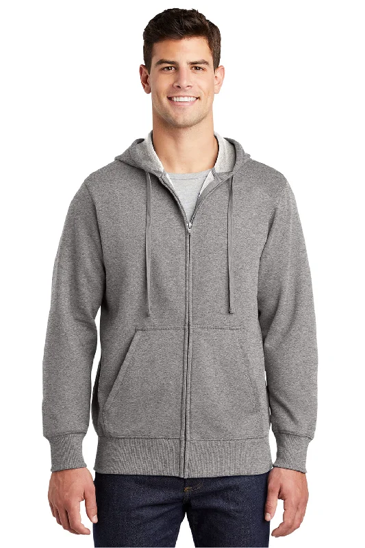 men's hoodies for winter -Sport-Tek Mens Fleece Full Zip Hooded Sweatshirt Hoodie w/ Pouch Pocket - Heather Vintage Grey