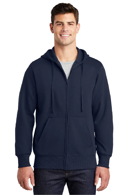 oversized hoodies for men -Sport-Tek Mens Fleece Full Zip Hooded Sweatshirt Hoodie w/ Pouch Pocket - True Navy Blue