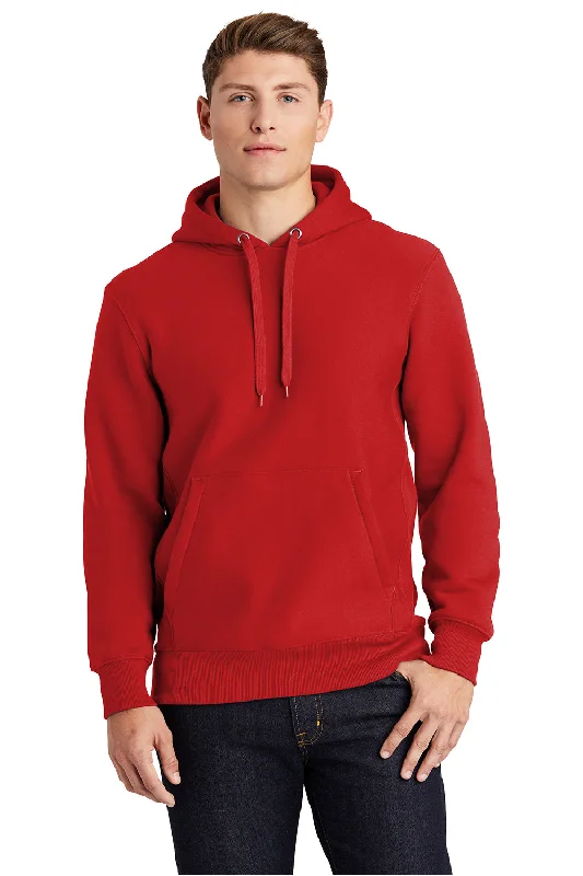 men's zippered sweatshirts -Sport-Tek Mens Fleece Hooded Sweatshirt Hoodie w/ Pouch Pocket - Red