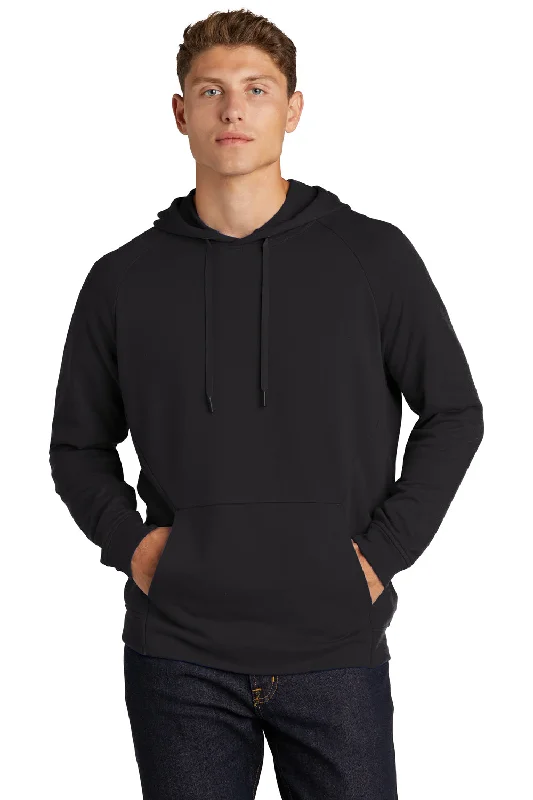 oversized sweatshirts for men -Sport-Tek Mens French Terry Hooded Sweatshirt Hoodie w/ Pouch Pocket - Black