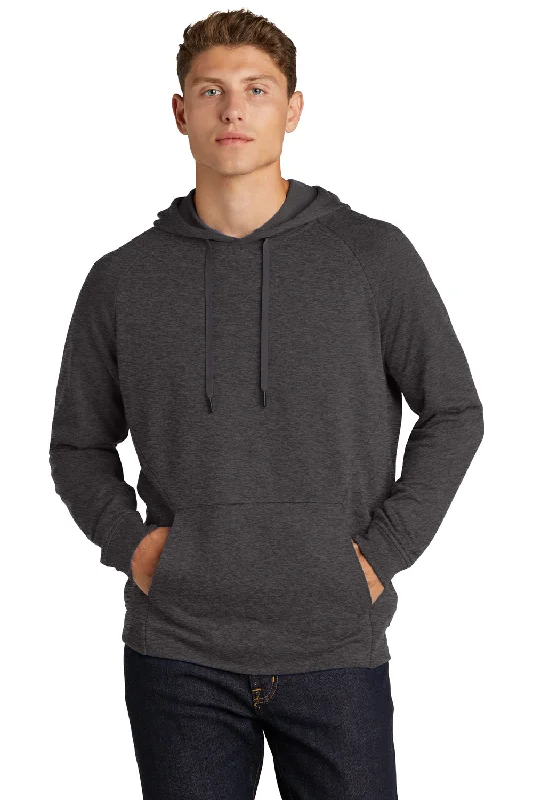 sports sweatshirts for men -Sport-Tek Mens French Terry Hooded Sweatshirt Hoodie w/ Pouch Pocket - Heather Black