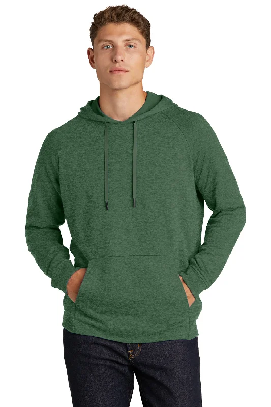 men's crewneck hoodies -Sport-Tek Mens French Terry Hooded Sweatshirt Hoodie w/ Pouch Pocket - Heather Forest Green