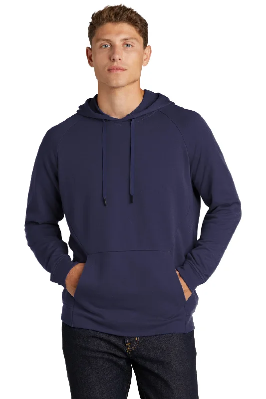 men's hoodies for travel -Sport-Tek Mens French Terry Hooded Sweatshirt Hoodie w/ Pouch Pocket - True Navy Blue