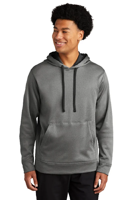 men's hoodies for casual outings -Sport-Tek Mens Heather Sport-Wick Moisture Wicking Fleece Hooded Sweatshirt Hoodie w/ Pouch Pocket - Heather Black