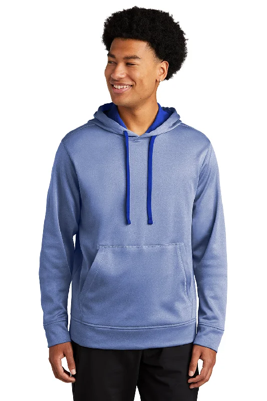 men's classic pullovers -Sport-Tek Mens Heather Sport-Wick Moisture Wicking Fleece Hooded Sweatshirt Hoodie w/ Pouch Pocket - Heather True Royal Blue