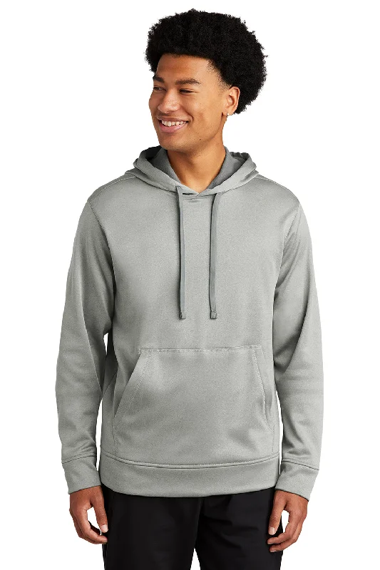 zip-up sweatshirts for men -Sport-Tek Mens Heather Sport-Wick Moisture Wicking Fleece Hooded Sweatshirt Hoodie w/ Pouch Pocket - Heather Dark Silver Grey