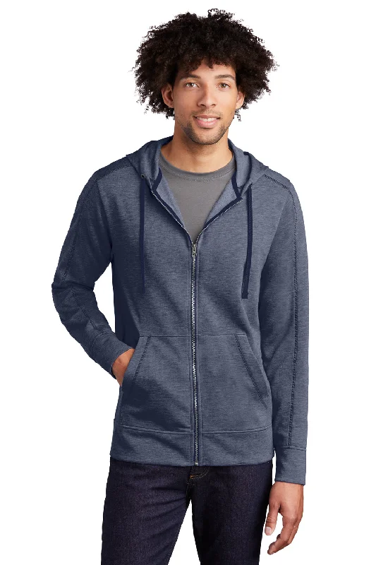 men's trendy hoodies -Sport-Tek Mens Moisture Wicking Fleece Full Zip Hooded Sweatshirt Hoodie w/ Pockets - Heather True Navy Blue