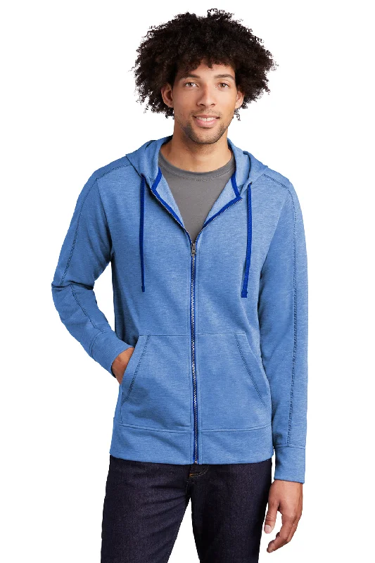 custom sweatshirts for men -Sport-Tek Mens Moisture Wicking Fleece Full Zip Hooded Sweatshirt Hoodie w/ Pockets - Heather True Royal Blue