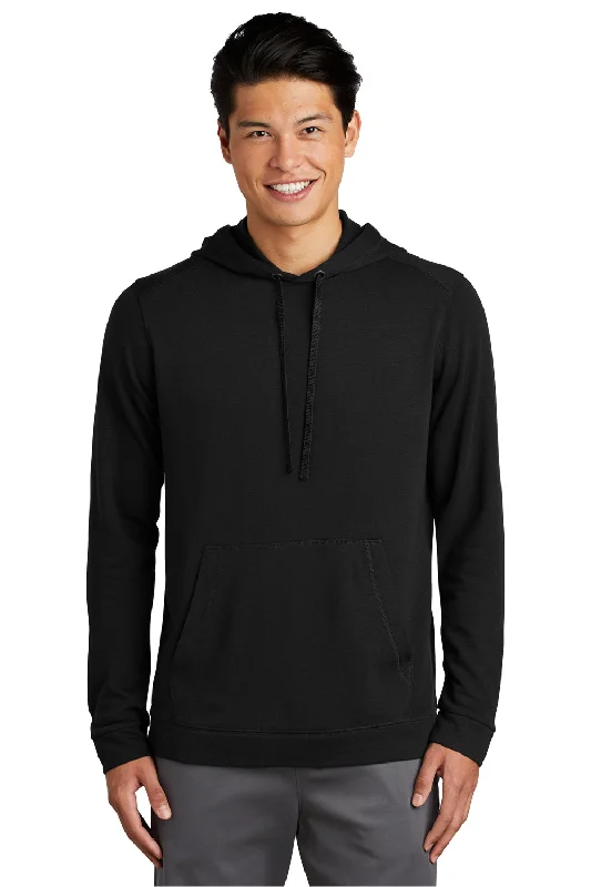 men's crewneck hoodies -Sport-Tek Mens Moisture Wicking Fleece Hooded Sweatshirt Hoodie w/ Pouch Pocket - Black