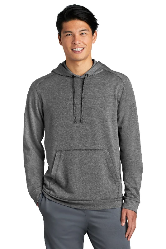 vintage-style hoodies for men -Sport-Tek Mens Moisture Wicking Fleece Hooded Sweatshirt Hoodie w/ Pouch Pocket - Heather Dark Grey