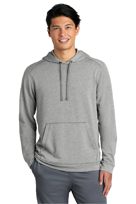 men's hoodies for travel -Sport-Tek Mens Moisture Wicking Fleece Hooded Sweatshirt Hoodie w/ Pouch Pocket - Heather Light Grey