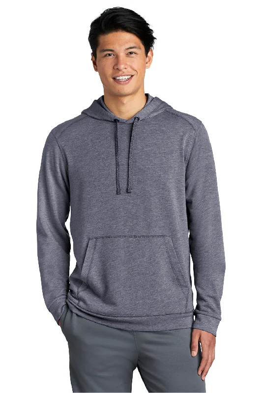 men's luxury sweatshirts -Sport-Tek Mens Moisture Wicking Fleece Hooded Sweatshirt Hoodie w/ Pouch Pocket - Heather True Navy Blue