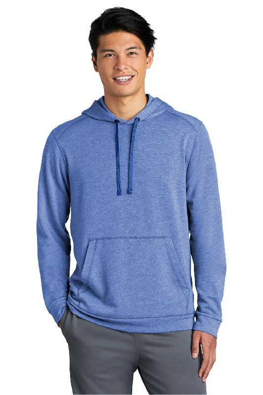 men's sweatshirts for running -Sport-Tek Mens Moisture Wicking Fleece Hooded Sweatshirt Hoodie w/ Pouch Pocket - Heather True Royal Blue