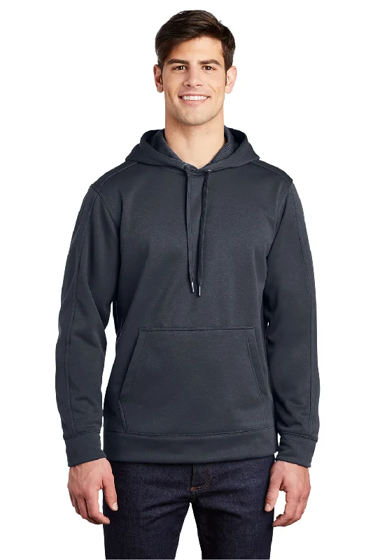 oversized sweatshirts for men -Sport-Tek Mens Repel Moisture Wicking Hooded Sweatshirt Hoodie w/ Pouch Pocket - Graphite Grey