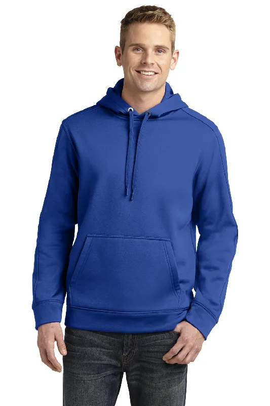 sports sweatshirts for men -Sport-Tek Mens Repel Moisture Wicking Hooded Sweatshirt Hoodie w/ Pouch Pocket - True Royal Blue - Closeout