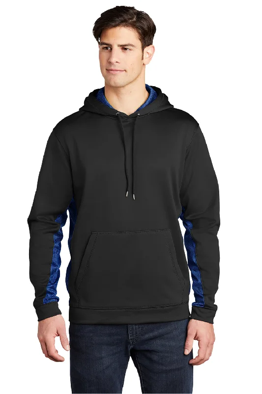 plain hoodies for men -Sport-Tek Mens Sport-Wick CamoHex Moisture Wicking Fleece Hooded Sweatshirt Hoodie w/ Pouch Pocket - Black/True Royal Blue