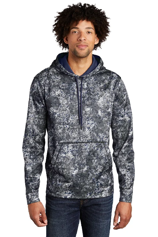 cozy sweatshirts for men -Sport-Tek Mens Sport-Wick Mineral Freeze Moisture Wicking Fleece Hooded Sweatshirt Hoodie w/ Pouch Pocket - True Navy Blue