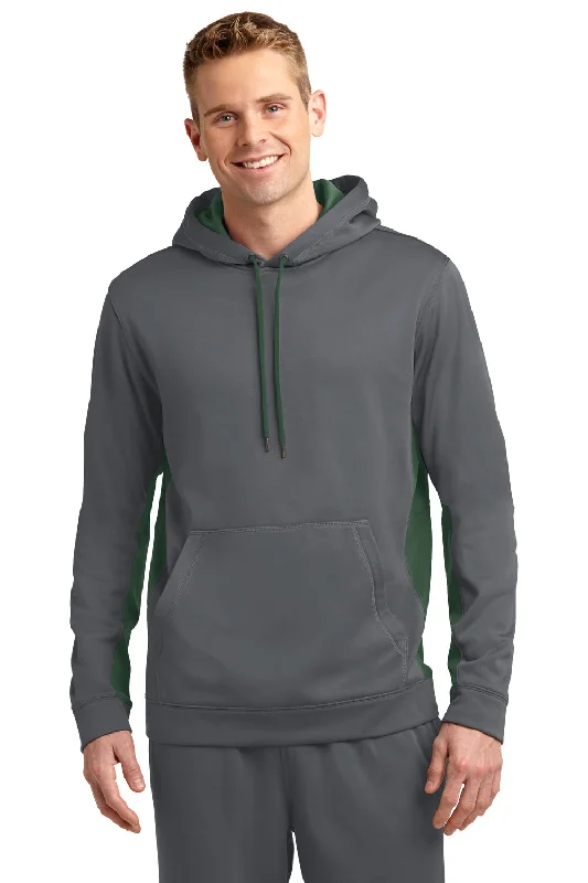 men's hoodies for casual wear -Sport-Tek Mens Sport-Wick Moisture Wicking Fleece Hooded Sweatshirt Hoodie w/ Pouch Pocket - Dark Smoke Grey/Forest Green - Closeout