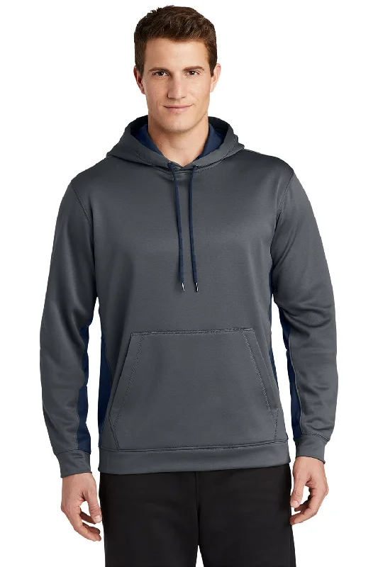 hoodie sweatshirts for men -Sport-Tek Mens Sport-Wick Moisture Wicking Fleece Hooded Sweatshirt Hoodie w/ Pouch Pocket - Dark Smoke Grey/Navy Blue