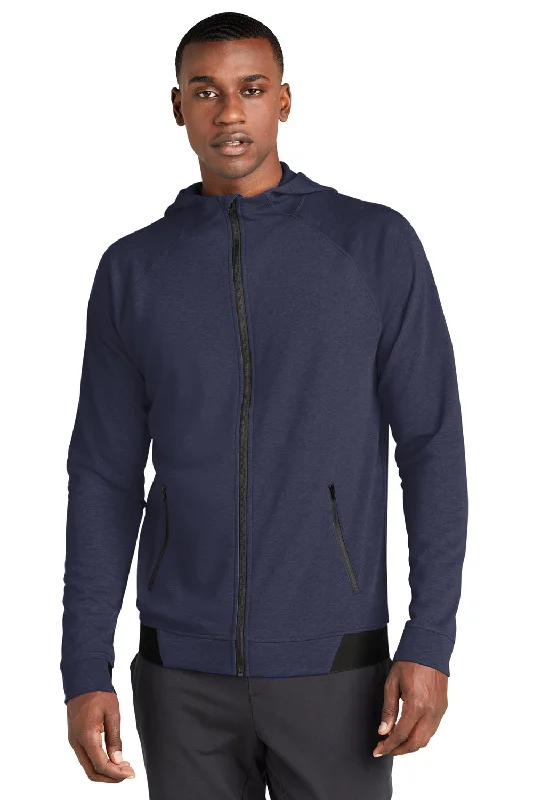 men's classic pullovers -Sport-Tek Mens Strive PosiCharge Full Zip Hooded Sweatshirt Hoodie w/ Pockets - True Navy Blue