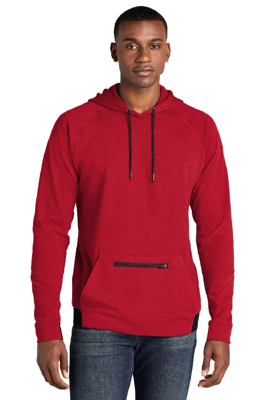 men's graphic sweatshirts -Sport-Tek Mens Strive PosiCharge Hooded Sweatshirt Hoodie w/ Pouch Pocket - Deep Red