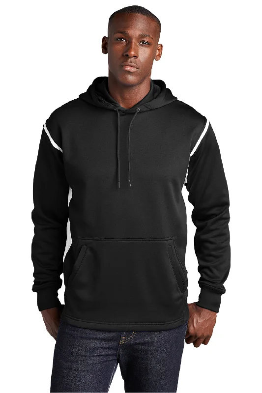 modern hoodies for men -Sport-Tek Mens Tech Moisture Wicking Fleece Hooded Sweatshirt Hoodie w/ Pouch Pocket - Black/White