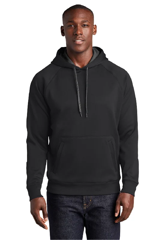 men's hoodies for gym -Sport-Tek Mens Tech Moisture Wicking Fleece Hooded Sweatshirt Hoodie w/ Pouch Pocket - Black