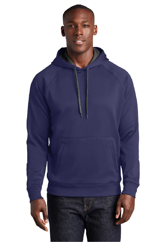 men's hoodie sweatshirt -Sport-Tek Mens Tech Moisture Wicking Fleece Hooded Sweatshirt Hoodie w/ Pouch Pocket - True Navy Blue