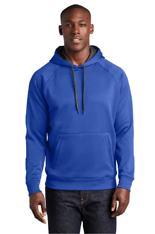 pullover hoodies for men -Sport-Tek Mens Tech Moisture Wicking Fleece Hooded Sweatshirt Hoodie w/ Pouch Pocket - True Royal Blue