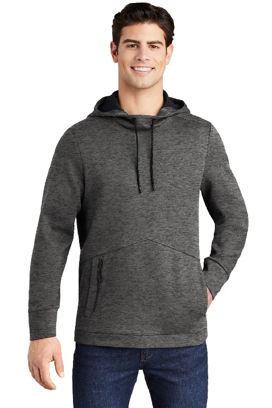 hoodies for men for working out -Sport-Tek Mens Triumph Fleece Hooded Sweatshirt Hoodie w/ Pouch Pocket - Heather Dark Grey