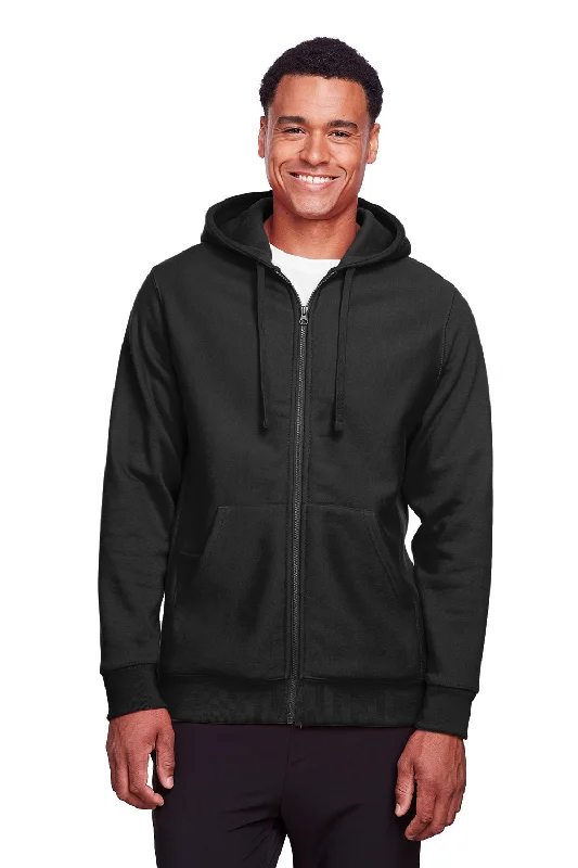 light hoodies for men -Team 365 Mens Zone HydroSport Fleece Water Resistant Full Zip Hooded Sweatshirt Hoodie w/ Pockets - Black