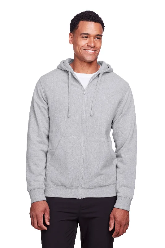 winter-ready sweatshirts for men -Team 365 Mens Zone HydroSport Fleece Water Resistant Full Zip Hooded Sweatshirt Hoodie w/ Pockets - Heather Grey