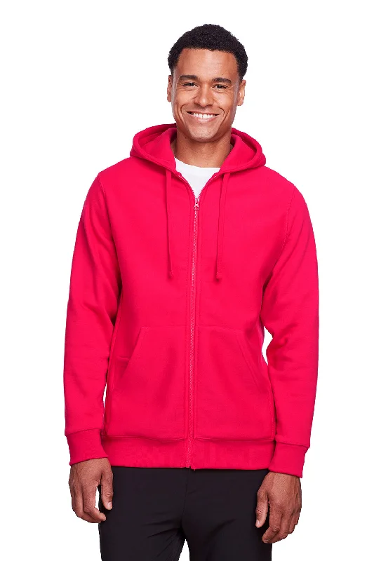 men's hoodies for layering -Team 365 Mens Zone HydroSport Fleece Water Resistant Full Zip Hooded Sweatshirt Hoodie w/ Pockets - Red